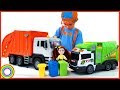 Garbage trucks for children with blippi dressed toddler min min playtime