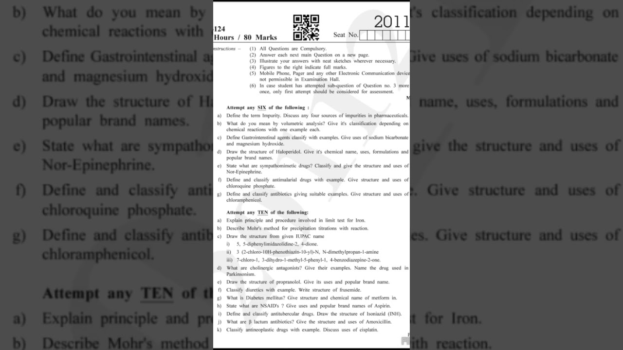 MSBTE pharmaceutical chemistry question paper