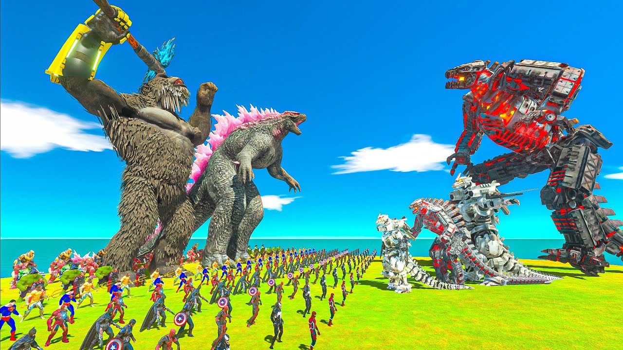 Kong and Evolved Godzilla revolt battle with Superheroes Army vs Team Mechagodzilla - ARBS