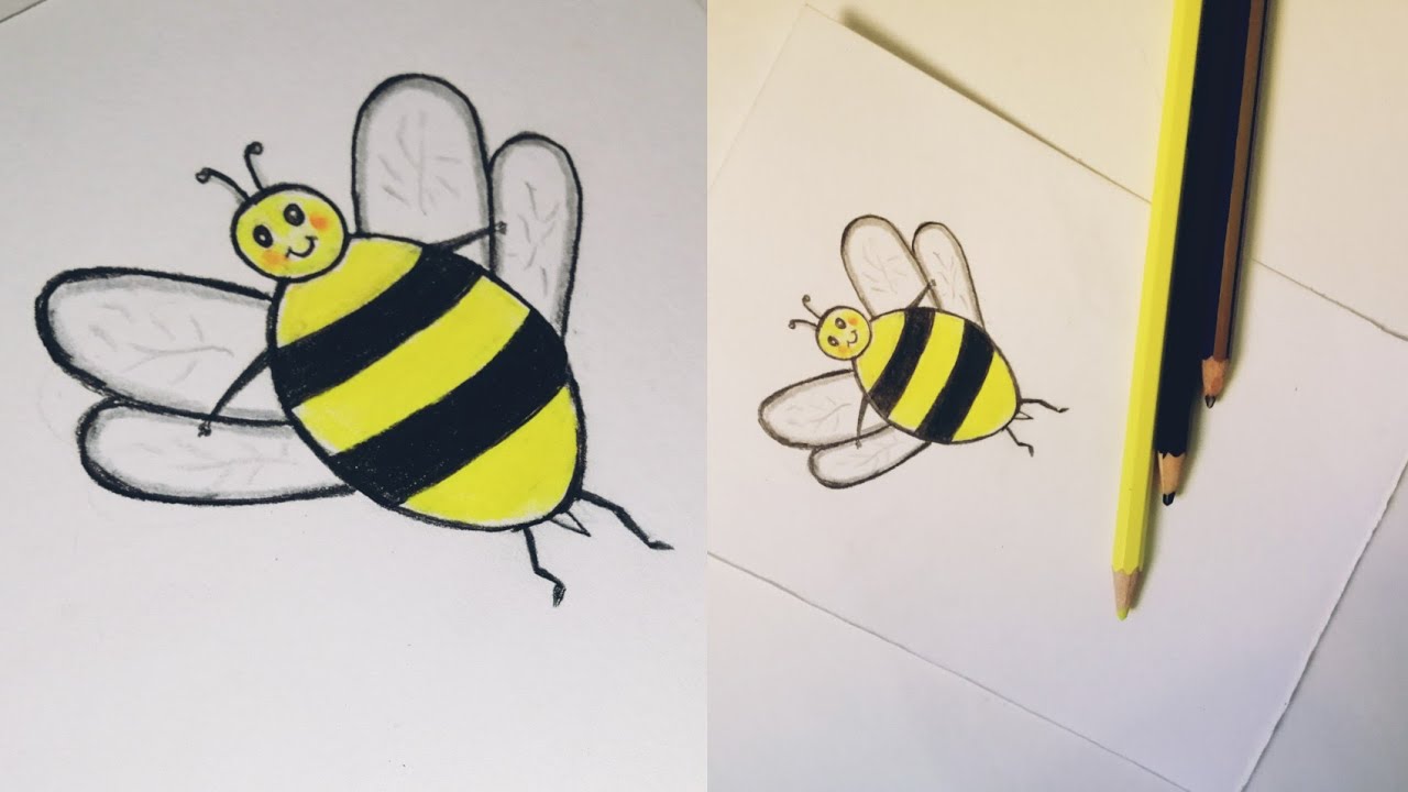 كيفية رسم وتلوين نحلة للأطفال خطوة بخطوة🐝👌How to drow the bee step by ...