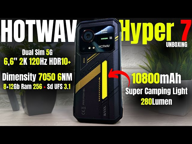 HOTWAV Hyper 7 5G Outdoor Smartphone – 20GB RAM, 256GB ROM, 10800mAh, 64MP Camera, IP68, 280LM Campinglamp – 2025 Model