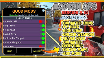 Modern Ops V8.14 Mega ModMenu ( Esp Hacks, Chams, Unlimited Money, Unlock Weapons, And More, 🥵🥶)