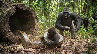 Silverback Gorilla Saves a Baby  from a  Giant Python