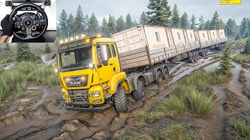 SnowRunner - Pulling Multiple Containers Loaded Trailer With Man TGS | Logitech G29 Gameplay | #1037