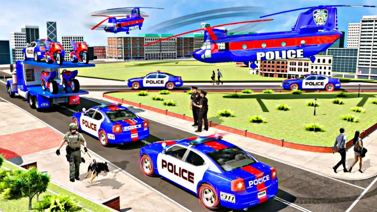 US Police Multi Level Car Transporter Truck 2021 _ Best Police Car Simu Game _ Android Gameplays