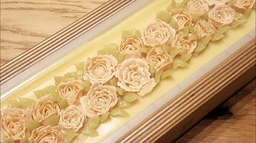 Cold process soap making: The making of Peach Roses soap with feather hanger swirl and piped roses