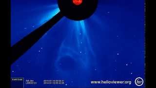 Plasma Bubble ...? ... TAUS ...?...AIA 304, LASCO C3 (2014-01-10 00:09:55 - 2014-01-10 23:42:43 UTC)