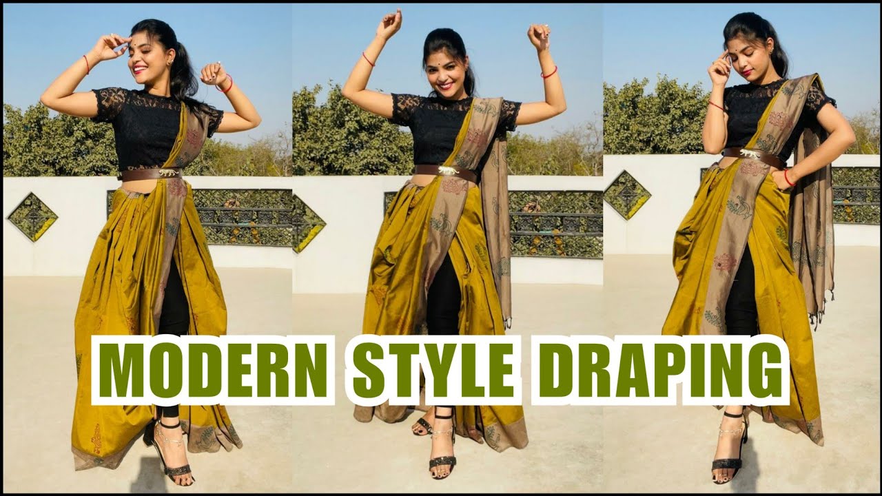 How to wear saree with pants | Indo western saree draping styles |  #beuwithrekhamishra - YouTube