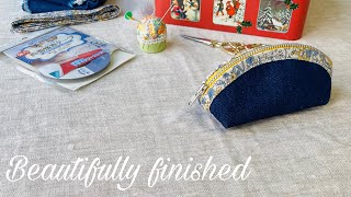 両面接着テープが大活躍！バイアステープのふちどりしたポーチを作ったよ　ファスナー２０㎝使用　zippier pouch tutorial リバティバイアステープ使用