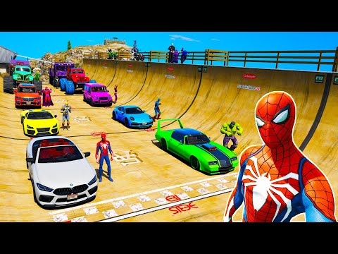 видео: Continuation next Epic challenge jump Ramp Mount Chiliad Spiderman BMW Cars Audi Monster Truck GTA V