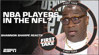 Shannon Sharpe’s VERY ANIMATED over whether NBA players can play in the NFL 🍿 | First Take screenshot 4
