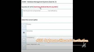 CS403 Quiz3 Fall 2023 solution Quiz no.3 || Final Term Preparation || 2 Quiz Solution CS403|| #exam