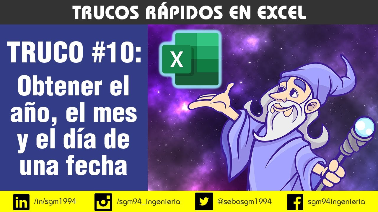 Cómo obtener el año, el mes y el día de una fecha en Excel - YouTube