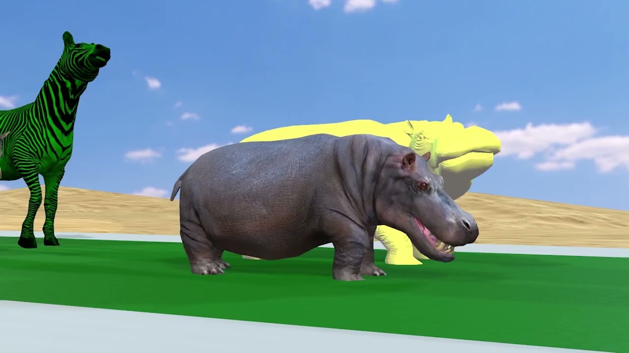 Long Slide Game With Elephant Gorilla Buffalo Hippopotamus Tiger - 3d Animal Game - Funny 3d Animals