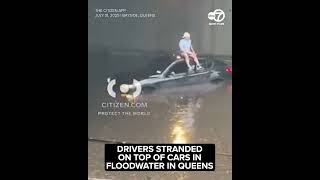 Drivers stranded on top of cars as storms bring flash flooding to NYC
