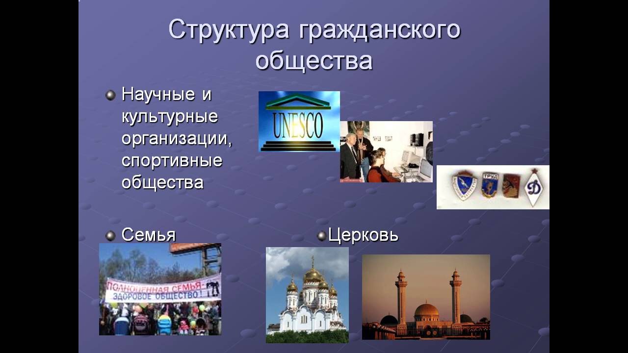 Примеры ассоциаций гражданского общества. Научные и культурные организации, спортивные общества. Гражданское общество. Структура гражданского общества. Церковь и гражданское общество.