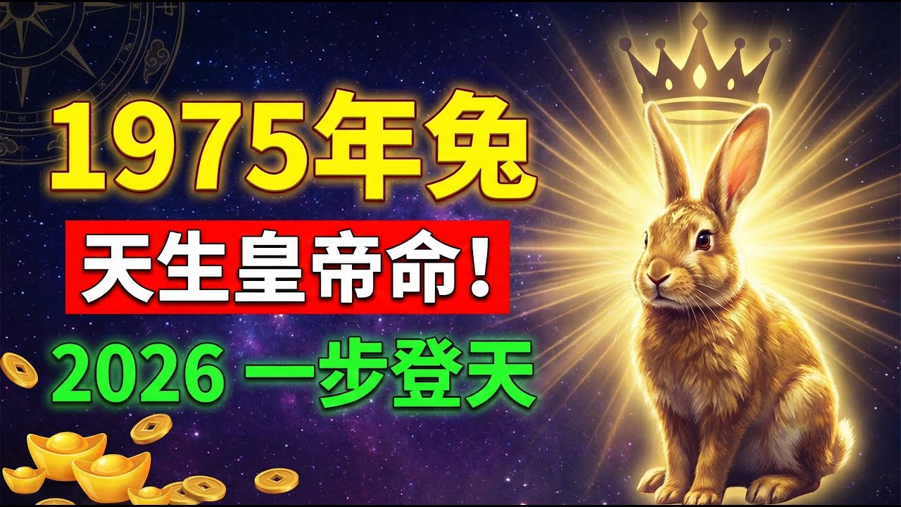 1975年兔：你天生就是『皇帝命』！不管現在多窮，明年2026年之後必將『一步登天』！#1975年屬兔 #生肖兔運勢 #2026年生肖兔運程 #屬兔人命運 #屬兔 #發財 #偏財運 #乙卯兔 #生肖兔