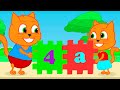 Familia de Gatos - Recoger Un Rompecabezas Del Arcoiris Dibujos animados para niños
