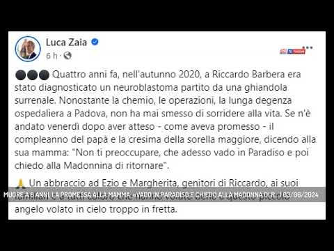 MUORE A 8 ANNI, LA PROMESSA ALLA MAMMA: «VADO IN PARADISO E CHIEDO ALLA MADONNA DI R... | 03/06/2024