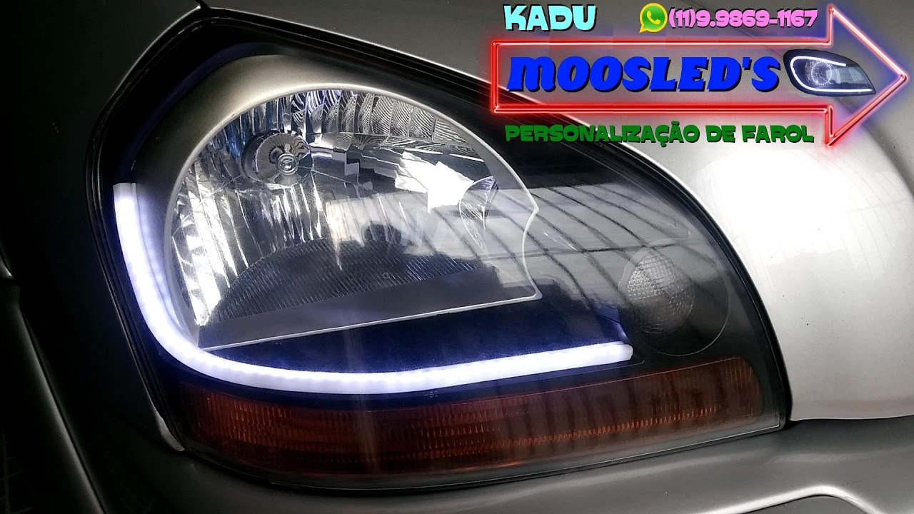 MÁSCARA NEGRA E BARRA DE LED CONTÍNUO NO FAROL DA TUCSON 2007 08 09 10 11 12 13 14 2015 Switchback