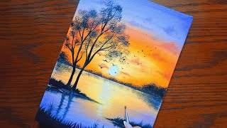 Painting the Lake at Sunset | Acrylic Painting Timelapse