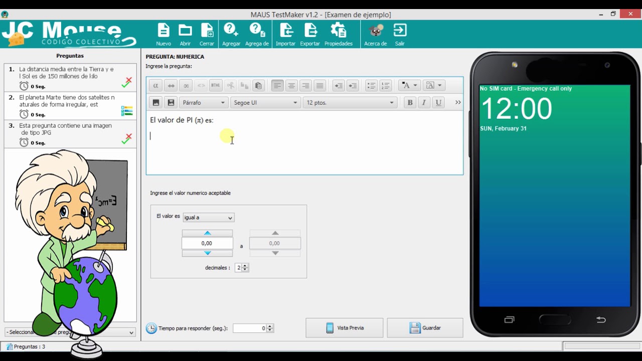java sdk MAUS TestMaker: Pregunta numérica