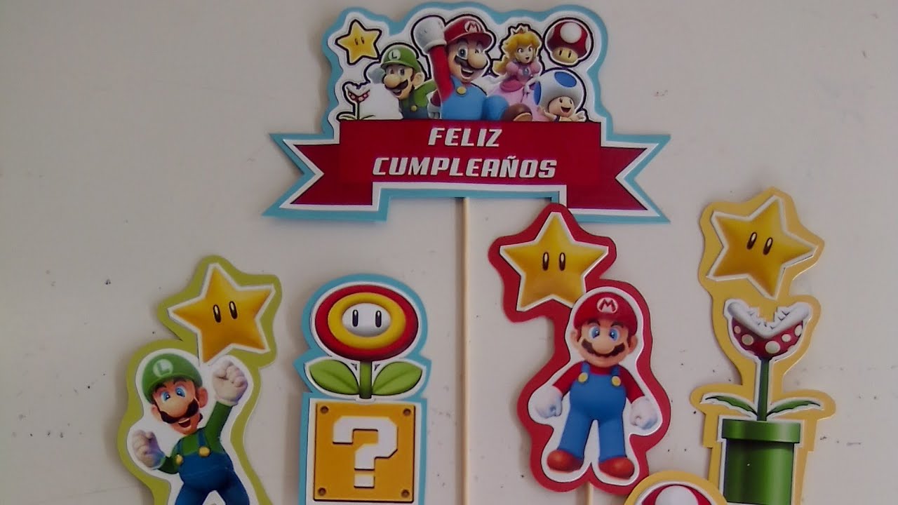 Topper Decoración Feliz Cumpleaños En 3d - Mario Bross