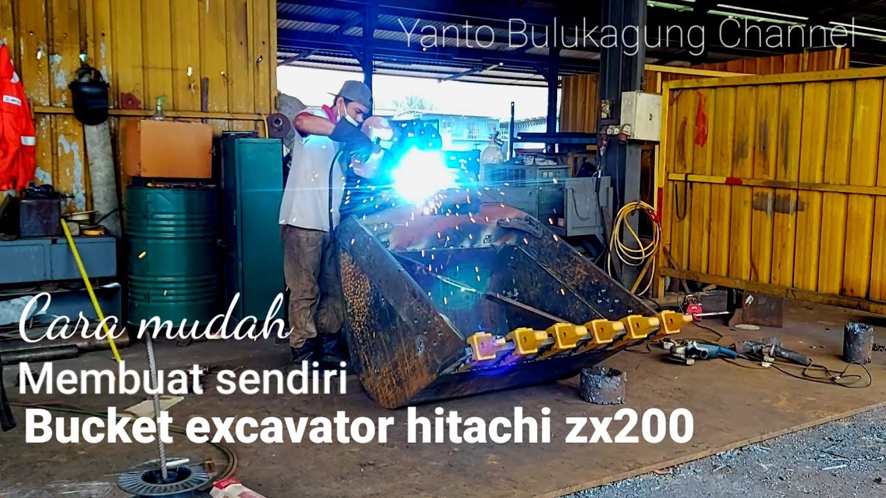 Cara mudah membuat sendiri bucket excavator Hitachi zx200 YouTube