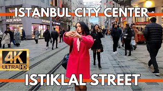 ISTANBUL CITY CENTER ISTIKLAL STREET 1 FEBRUARY 2024 WALKING TOUR 4K ULTRA HD | STREET FOODS,SHOPS