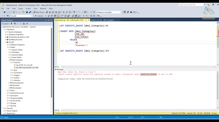 4 -  HOW TO AUTO INCREMENT OFF, INSERT VALUES AND SET IT ON IN SQL SERVER