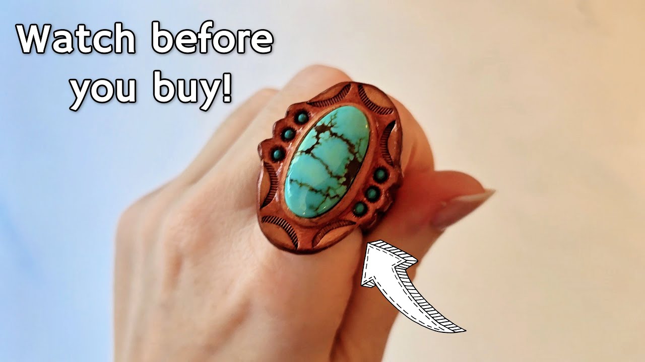 Beautiful #8 Turquoise Leather Ring from Feathered Leopard, Demo and Review