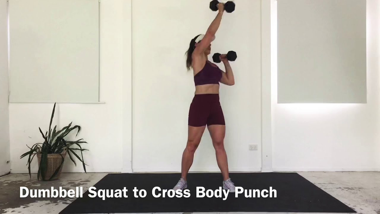 Dumbbell Squat to Cross Body Punch YouTube