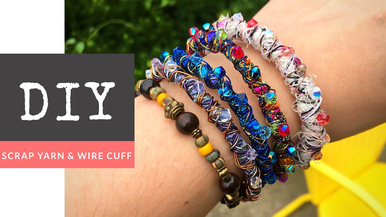 How To Make A Scrappy Beaded Wire and Fiber Cuff Bracelet