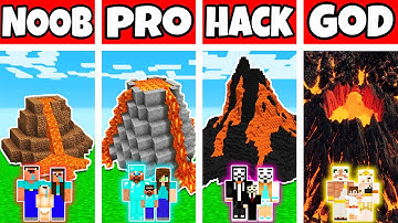 Minecraft: FAMILY VOLCANO BUILD CHALLENGE - NOOB vs PRO vs HACKER vs GOD in Minecraft