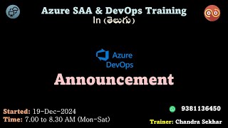 Announcement | Azure SAA DevOps 19-Dec-2024 batch | Cloud Computing In Telugu