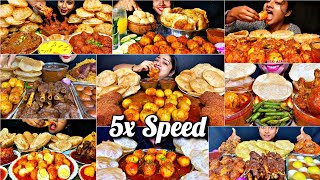 ASMR Eating Spicy🔥 Eggs Curry With Soft Puri/Luchi Chicken Curry & Salad Indian food Mukbang screenshot 2