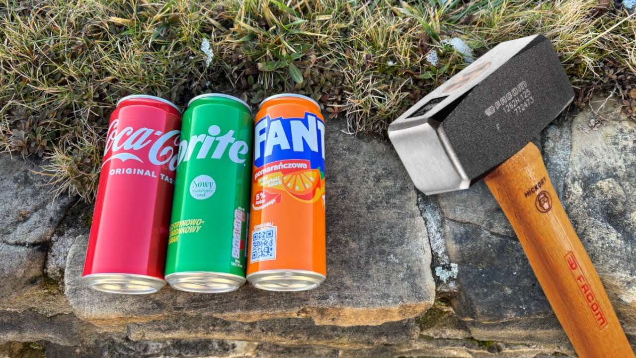 CRUSHING COCA COLA, SPRITE, FANTA BY HAMMER! - Experiment