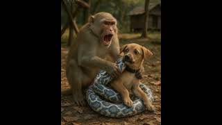When a Stray Dog Gets Caught by a Python! 🐶🐍 The Brave Monkey Saves the Puppy! #stray dog