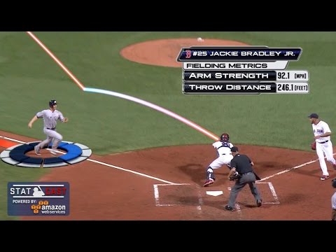 NYY@BOS: Statcast tracks Bradley Jr.'s throw to plate