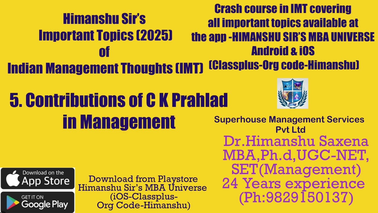 Important Topics of Indian Management Thoughts & Business Leaders (IMT)