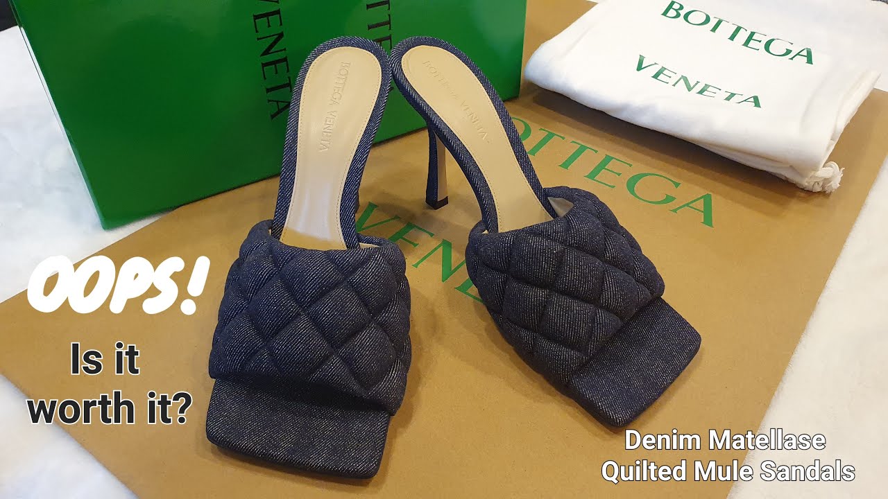 BOTTEGA VENETA デニム キルティング ミュール　36 Bottega Veneta Matelasse Quilted Denim Sandals Unboxing! - YouTube