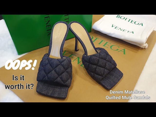 サンダル・ミュール BOTTEGA VENETA Slippers and Clogs Women Fabric Blue/Denim Bottega Veneta Matelasse Quilted Denim Sandals Unboxing