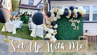 Set Up & Decorate With Me | DIY Grass Wall Backdrop | Black & Gold Party Decor