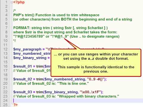 PHP trim() Trim beginning and end of string (left right trim) in PHP YouTube