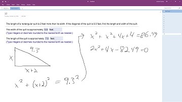 The length of a rectangular quilt is 2 feet more more than its width.