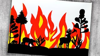 How to Draw Forest Fire | Easy Burning Forest Drawing | Step by Step with Explanation
