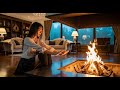 ASMR Fireplace Sounds Girl Warming Up by the Fire After Rain, Cozy & Relaxing