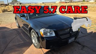 Dodge Magnum 5.7 coolant flush, reservoir replacement, and thermostat install!
