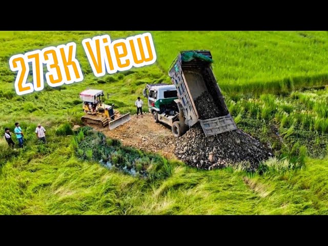 Amazing Full Video! Exellent Land Filling on Field process by Mini Dozer Komatsu D20 & 5T Dump truck