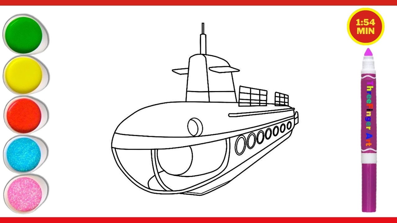How To Draw Submarine Step By Step For Kids,Toddlers | How To Draw ...